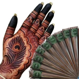 Richa Organics Mehendi Cones: Natural Ingredients for Dark, Long-Lasting Stains, Eco-Friendly and Pure, Ideal for Vibrant Designs & Brides | 1 Box Contains 6 Cones