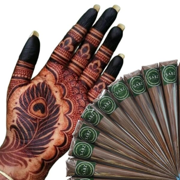 Richa Organics Mehendi Cones: Natural Ingredients for Dark, Long-Lasting Stains, Eco-Friendly and Pure, Ideal for Vibrant Designs & Brides | 1 Box Contains 6 Cones
