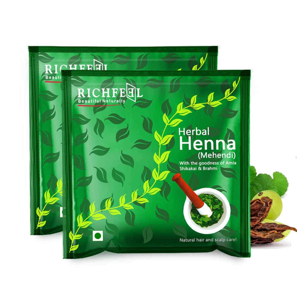 Richfeel Heena Mehendi Powder for Hair | Natural Hair Color and Conditioning with the goodness of Amla, Shikakai & Brahmi | 100 g (Pack of 2)