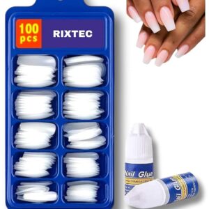 RIXTEC Professional 100-Piece Artificial Nails Set - 100 White nail with 1 Nail Glue Combo - Nail Salon Quality