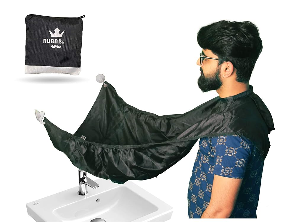 RUBAB MEN Beard Shaving Apron with Self-Folding Design| Beard Bib Trimming Hair Catcher Shave Cloth | No More Clogged Basins | Ultimate Gift for Him