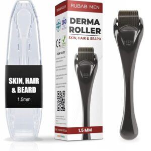 RUBAB MEN Derma Roller 1.5mm for Hair Regrowth with Travel Case | Hair Roller & Derma Roller for Beard Growth Men | 540 Titanium Alloy Needles For Skin & Hair | Easy & Safe Use