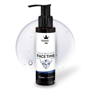 RUBAB MEN Hydrating 3-in-1 Mustache, Beard & Face Wash for Men- 100ml | Softens Beard & Gives Refreshed Even Skin Tone | Ocean BlueBerry Aroma | Free From SLS & Paraben