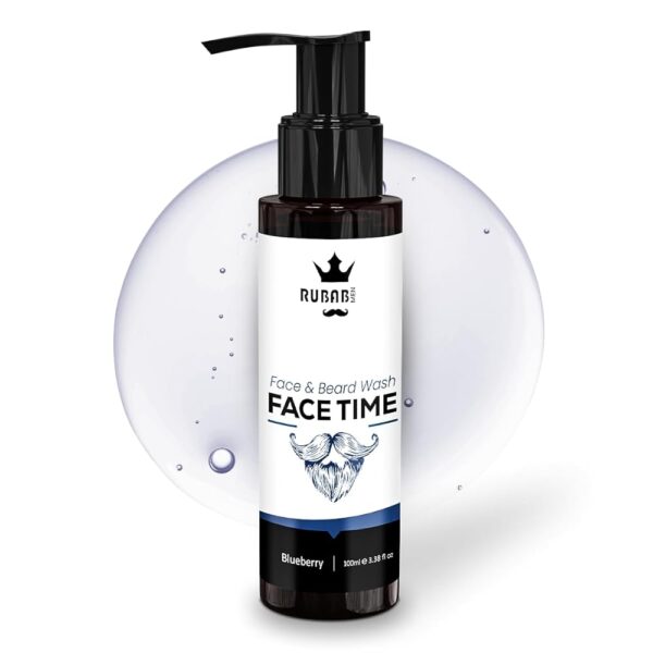 RUBAB MEN Hydrating 3-in-1 Mustache, Beard & Face Wash for Men- 100ml | Softens Beard & Gives Refreshed Even Skin Tone | Ocean BlueBerry Aroma | Free From SLS & Paraben