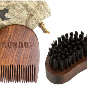 RUBAB MEN Premium Beard Brush & Beard Comb Combo Kit of 2 for Men | Nylon Bristles Beard Brush & Classic Wooden Beard Comb | Also Comes with Cool Carry Pouch | Made in India