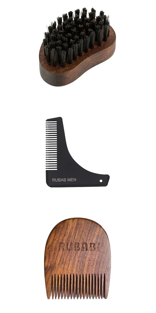 RUBAB MEN Premium Beard Grooming Kit of 3 | Beard Brush, L Shaper Shaping Tool & Beard Comb for Men | Also Comes with Carry Pouch | Made in India