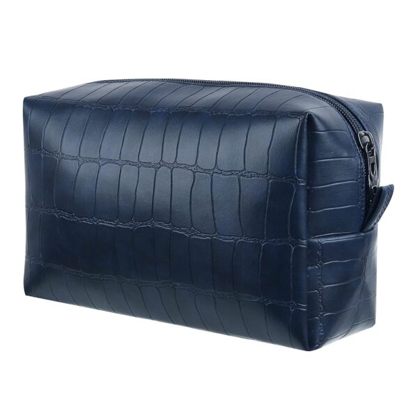 RUBAB MEN Toiletries Kit Bag & Travel Grooming Pouch For Men, Alligator Touch Premium Vegan Leather Spacious Tech Or Cosmetic Accessory & Shaving Bag, Blue - 5 In