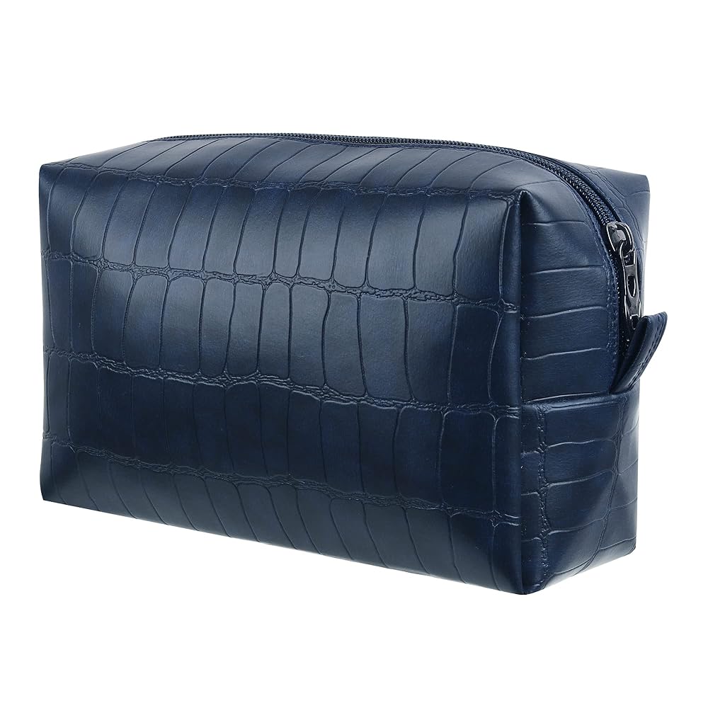 RUBAB MEN Toiletries Kit Bag & Travel Grooming Pouch For Men, Alligator Touch Premium Vegan Leather Spacious Tech Or Cosmetic Accessory & Shaving Bag, Blue - 5 In