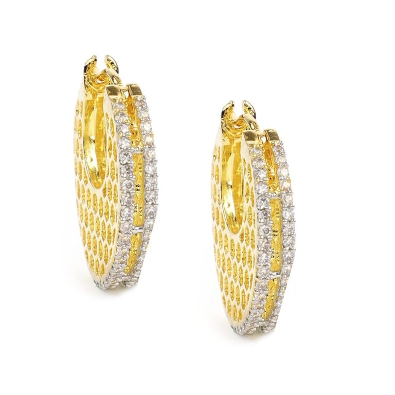 Rubans 18K Gold Plated Cubic Zirconia Studded Demi-Fine Hoop Earrings for Women & Girls - Perfect for Parties & Special Occasions