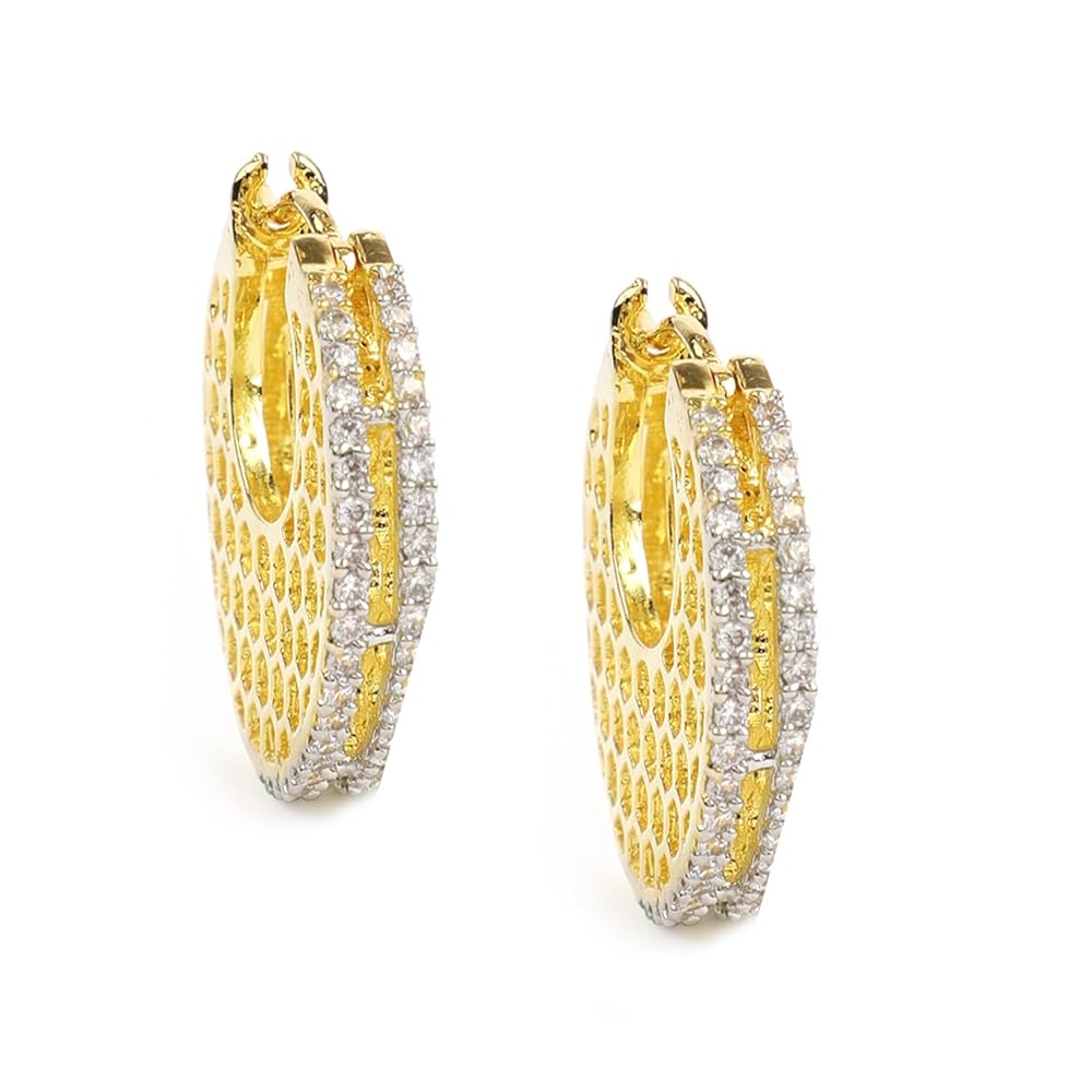 Rubans 18K Gold Plated Cubic Zirconia Studded Demi-Fine Hoop Earrings for Women & Girls - Perfect for Parties & Special Occasions
