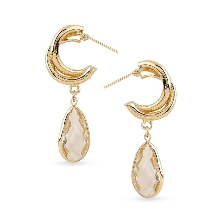 Rubans 18K Gold-Plated Drop Earrings with Clear Crystal Teardrop Gemstone for Women & Girls - Trendy and Elegant Jewelry for Everyday Wear