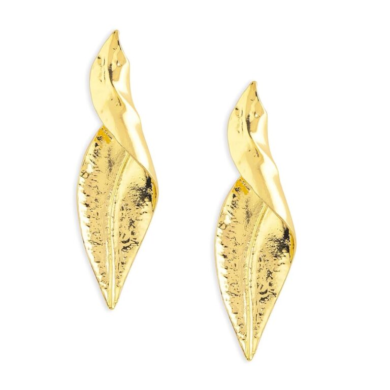 Rubans 18K Gold-Plated Textured Twisted Leaf Design Drop Earrings for Women & Girls