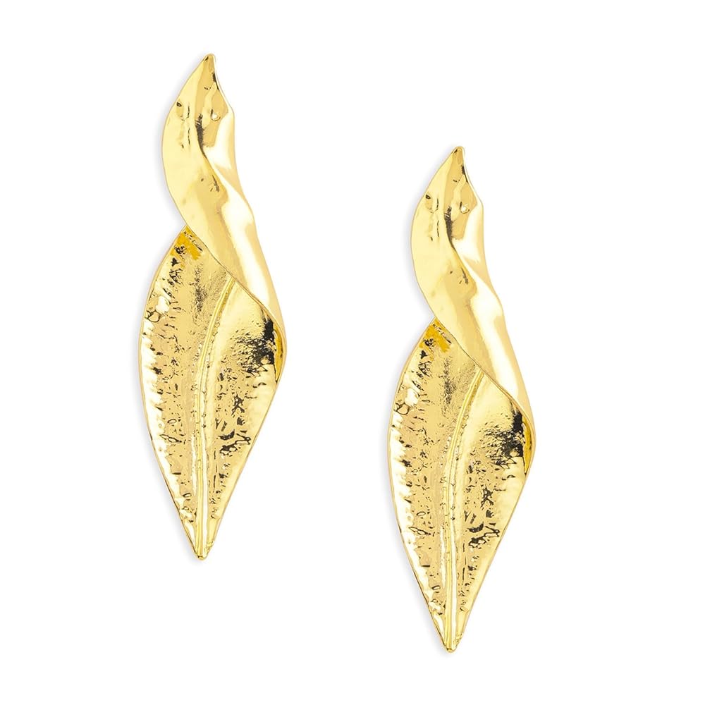 Rubans 18K Gold-Plated Textured Twisted Leaf Design Drop Earrings for Women & Girls