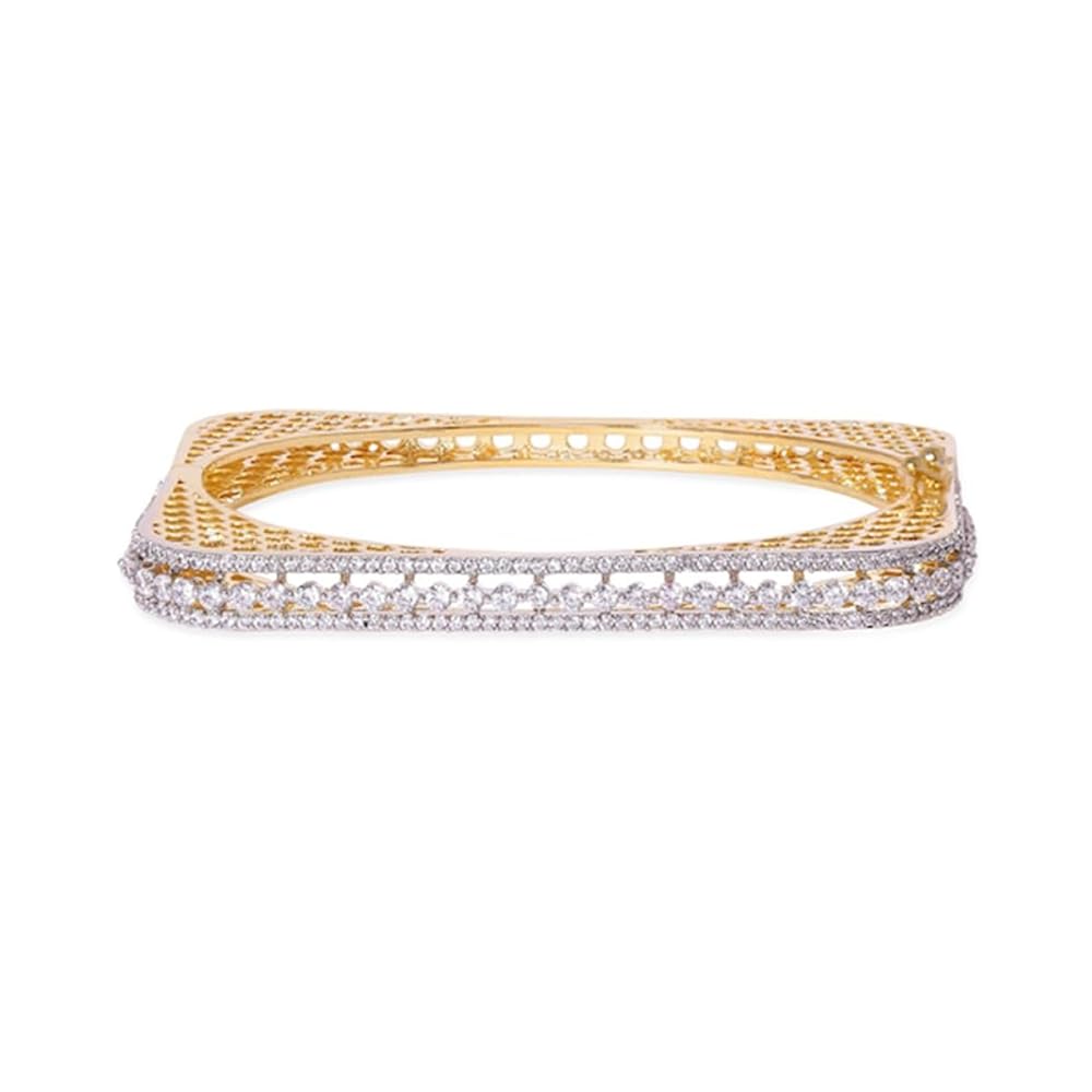 Rubans 18K Gold-Plated White Cubic Zirconia Studded Openable Bangle-Style Bracelet for Women & Girls | Perfect for Weddings & Special Occasions