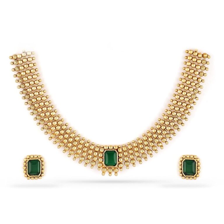 Rubans 22K Gold-Plated Handcrafted Artificial Jewelry Set-Stone Studded with Beads & Matching Earrings For Women and Girls – Perfect for Weddings and Special Occasions