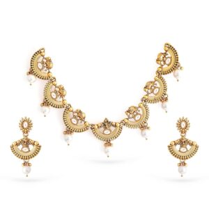 Rubans 22K Gold-Plated Handcrafted Artificial Statement Jewelry Set with Stone Studded & Matching Earrings For Women and Girls – Perfect for Weddings and Special Occasions