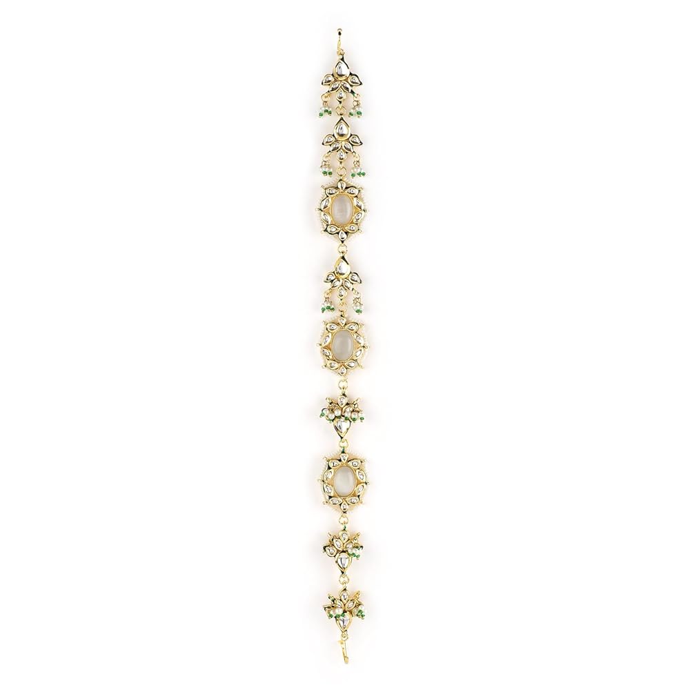 Rubans 22K Gold plated Kundan crystal with pastel beads and pearls Regal Sheesh Phool