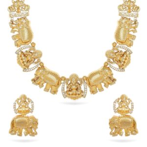Rubans 22K Gold-Plated Lakshmi & Elephant Motifs Temple Jewellery Set with Accents For Women and Girls – Perfect for Weddings and Special Occasions