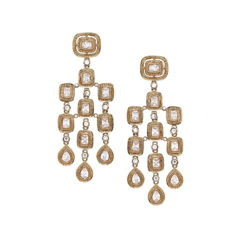 Rubans 22K Gold-Plated/Rhodium-Plated Chandelier Earrings - Cubic Zirconia Studded Antique Traditional Chandelier Earrings for Womens & Girls