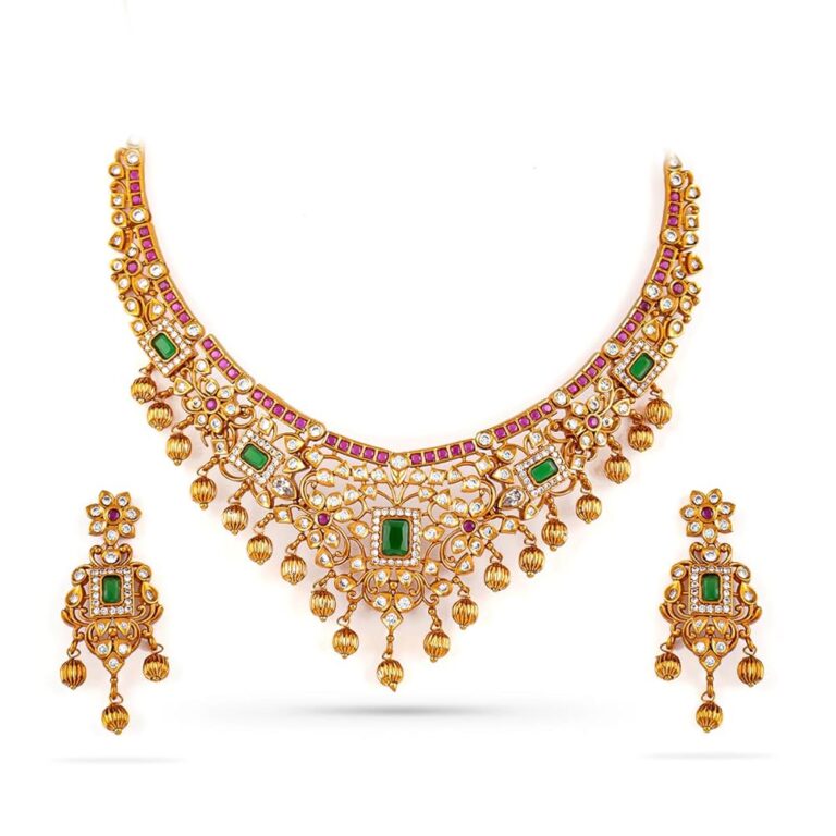 Rubans 22K Gold-Plated White Pink Faux Ruby Studded Beaded Jewellery Set For Women
