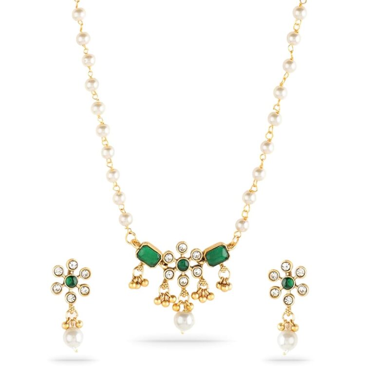 Rubans 22KT Gold Plated Stone Studded Beaded Pendant Set For Women and Girls – Perfect for Weddings and Special Occasions