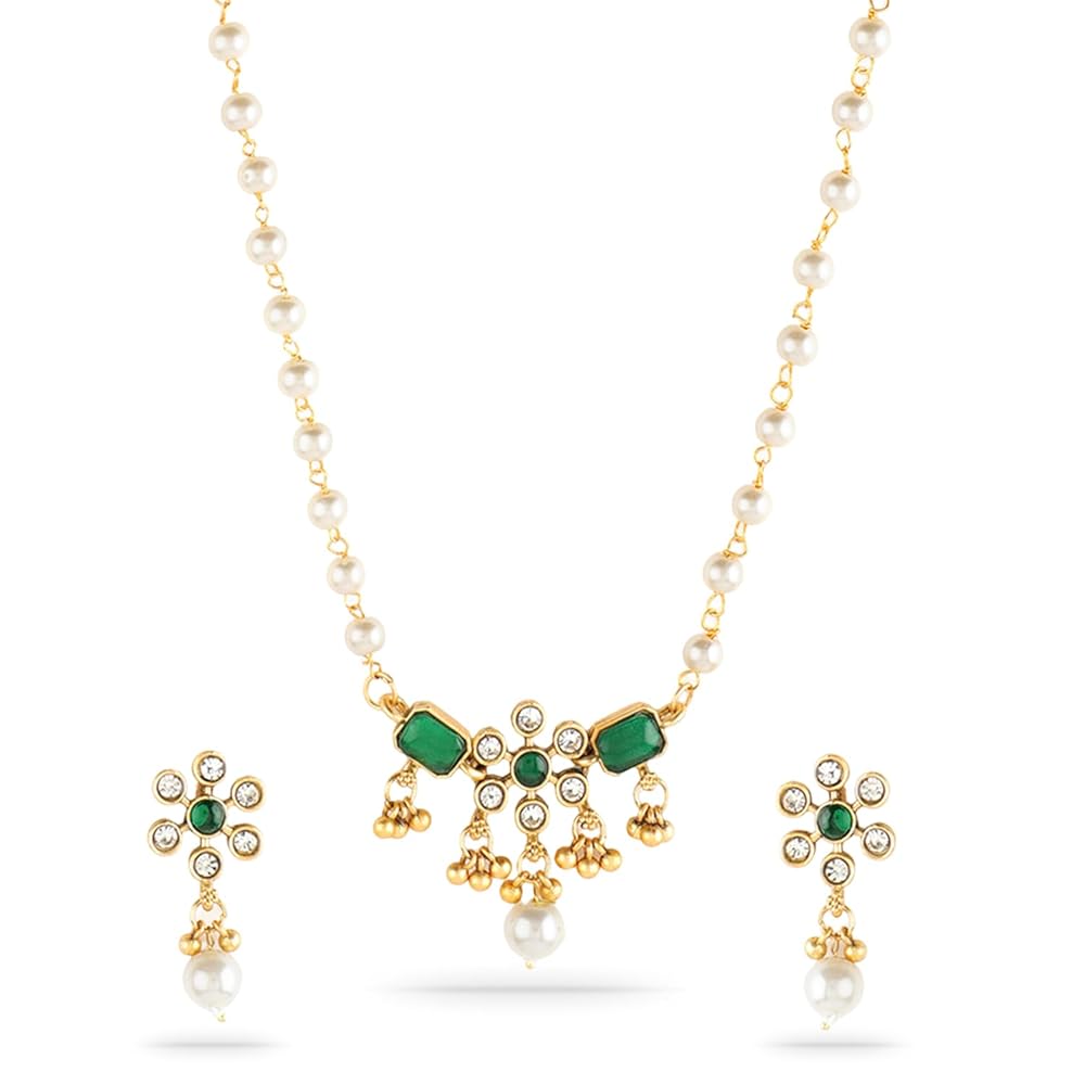 Rubans 22KT Gold Plated Stone Studded Beaded Pendant Set For Women and Girls – Perfect for Weddings and Special Occasions