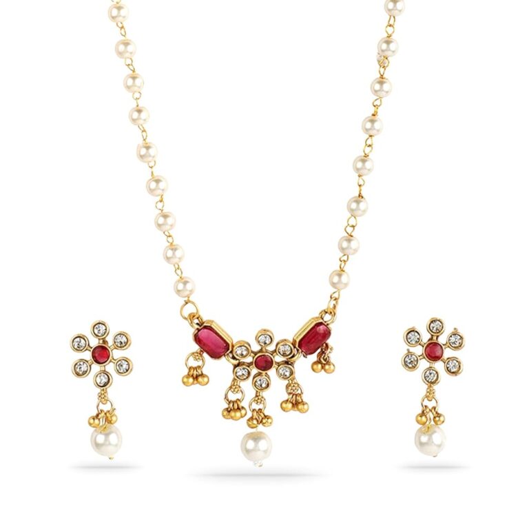 Rubans 22KT Gold Plated Stone Studded Beaded Pendant Set For Women and Girls – Perfect for Weddings and Special Occasions