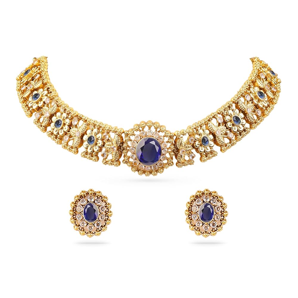 Rubans 24K Gold Plated Handcrafted Cubic Zicronia Studded Choker Jewellery Set For Women and Girls – Perfect for Weddings and Special Occasions