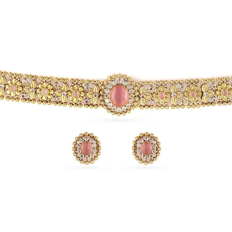 Rubans 24K Gold Plated Handcrafted Cubic Zicronia Studded Choker Jewellery Set For Women and Girls – Perfect for Weddings and Special Occasions