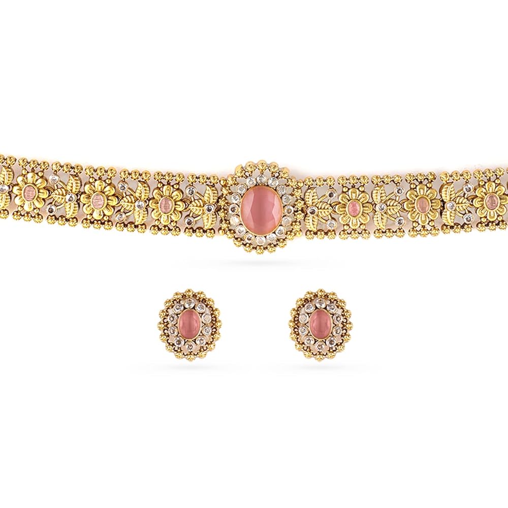 Rubans 24K Gold Plated Handcrafted Cubic Zicronia Studded Choker Jewellery Set For Women and Girls – Perfect for Weddings and Special Occasions