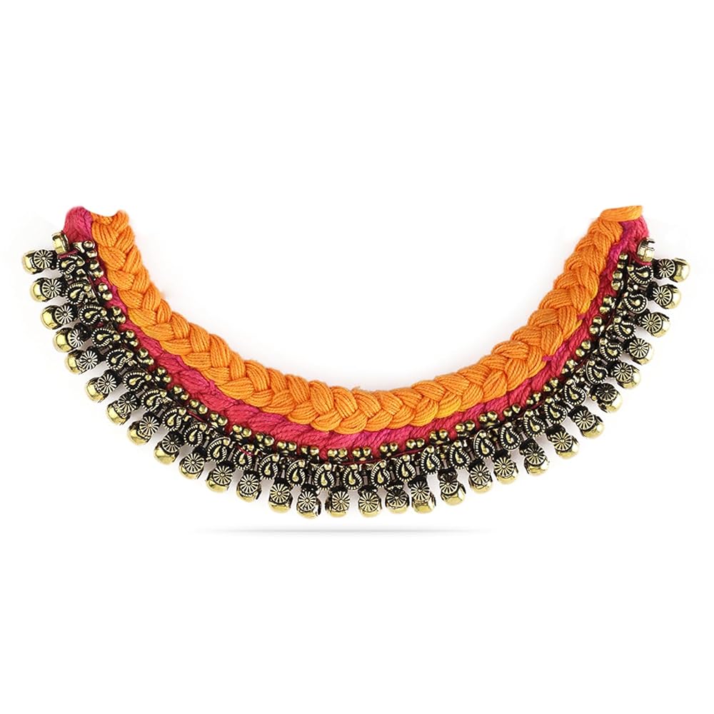 Rubans Antique Gold Toned Statement Choker Necklace for Women & Girls, Orange and Pink Color, Antique Collection, Perfect for Any Occasion
