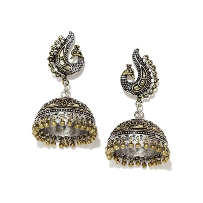 Rubans Dual-Tone 18K Gold & Silver-Plated Peacock Motif Jhumka Earrings for Women & Girls