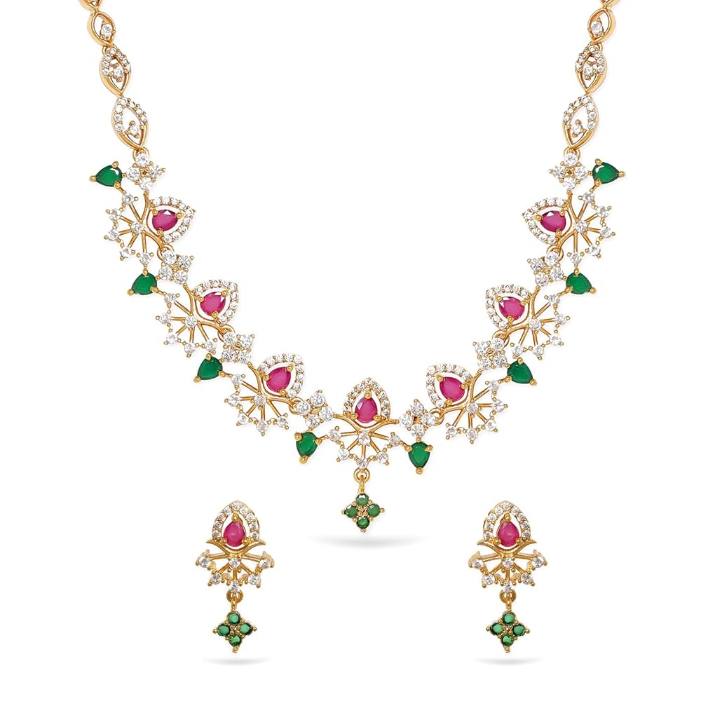 Rubans Gold-Plated CZ Studded Necklace Set For Women