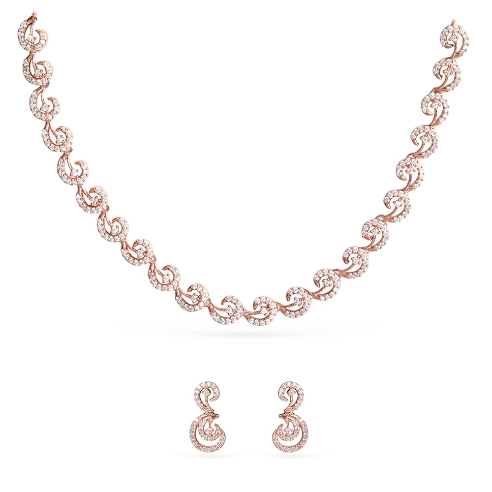 Rubans Gold-Plated Handcrafted Artificial Jewelry Set- Zircon Studded with Matching Earrings For Women and Girls – Perfect for Weddings and Special Occasions