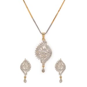 Rubans Gold-Plated Handcrafted Artificial Jewelry Set- Zircon Studded with Matching Earrings For Women and Girls – Perfect for Weddings and Special Occasions