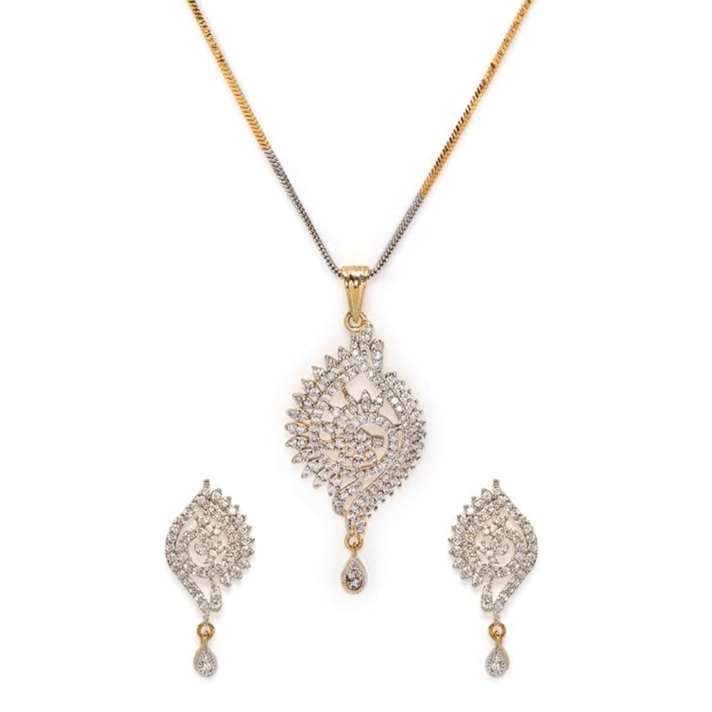 Rubans Gold-Plated Handcrafted Artificial Jewelry Set- Zircon Studded with Matching Earrings For Women and Girls – Perfect for Weddings and Special Occasions
