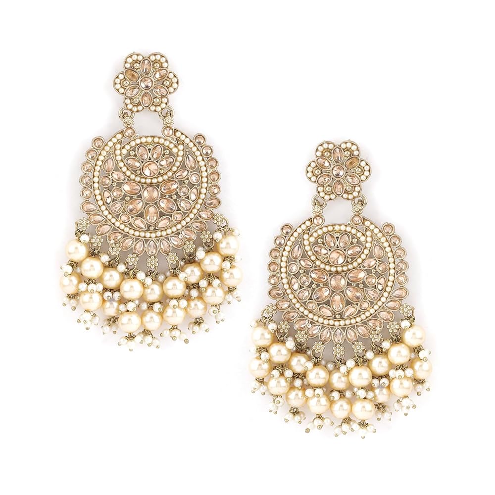 Rubans Gold-Plated Long AD Classic Chandbalis Earrings For Women