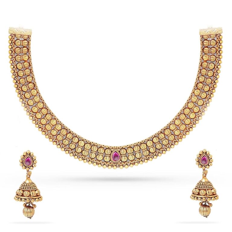 Rubans Gold-Plated Pink Stone-Studded Beaded Handcrafted Temple Jewellery Set For Women