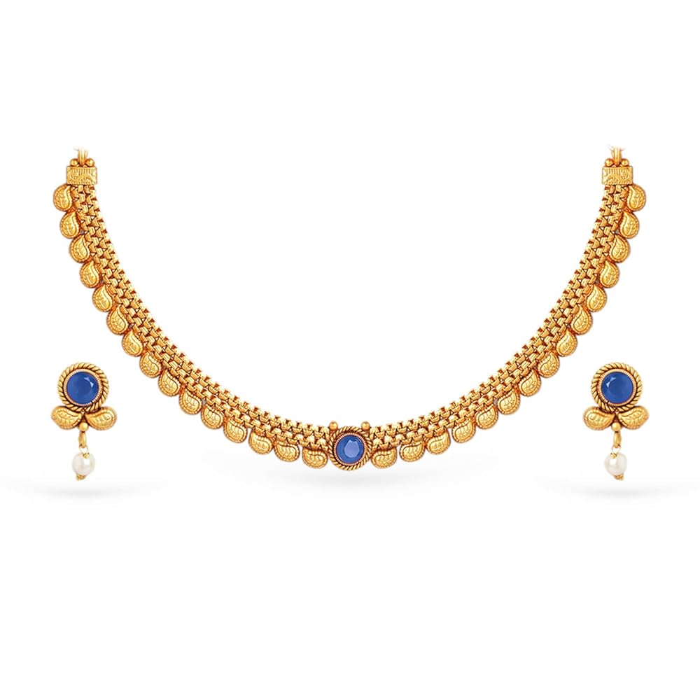 Rubans Gold-Plated Traditional Stone Studded & Pearl Beaded Necklace Set For Women and Girls – Perfect for Weddings and Special Occasions