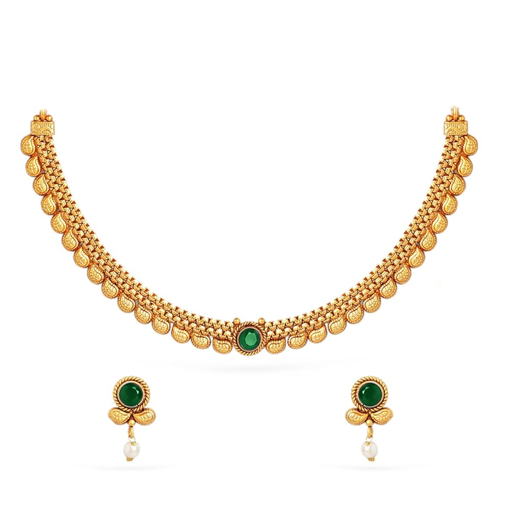 Rubans Gold-Plated Traditional Stone Studded & Pearl Beaded Necklace Set For Women and Girls – Perfect for Weddings and Special Occasions
