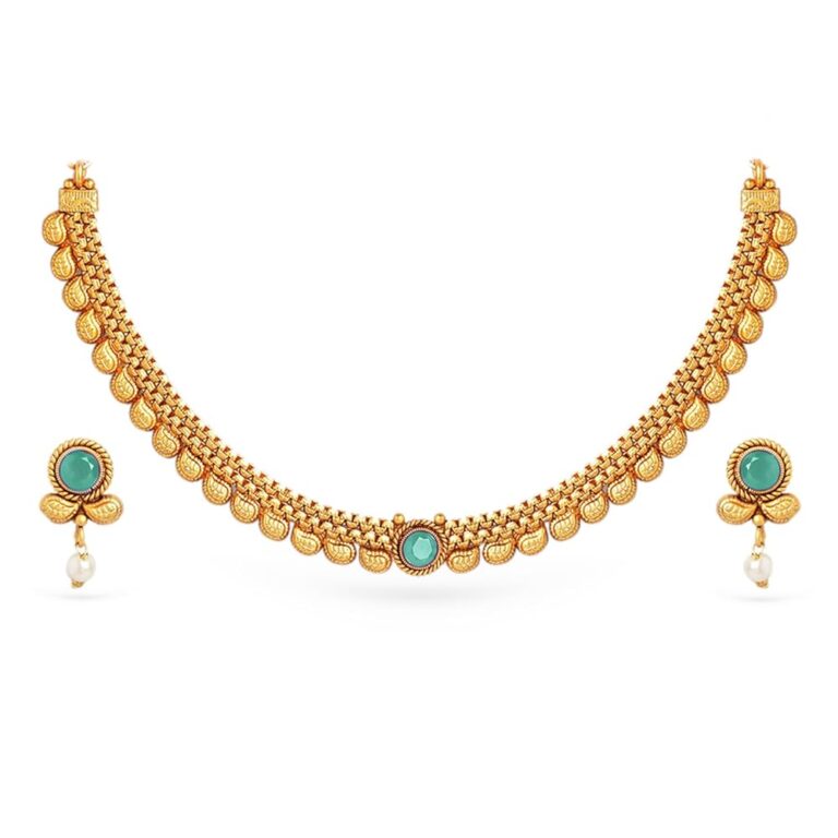 Rubans Gold-Plated Traditional Stone Studded & Pearl Beaded Necklace Set For Women and Girls – Perfect for Weddings and Special Occasions