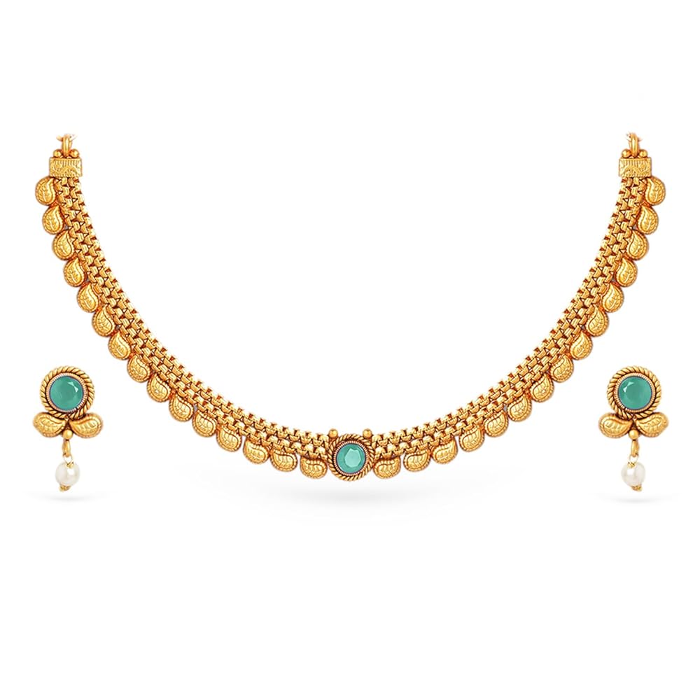 Rubans Gold-Plated Traditional Stone Studded & Pearl Beaded Necklace Set For Women and Girls – Perfect for Weddings and Special Occasions