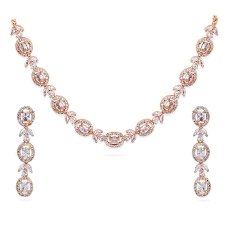 Rubans Gold-Plated White CZ-Studded Handcrafted Jewellery Set For Women