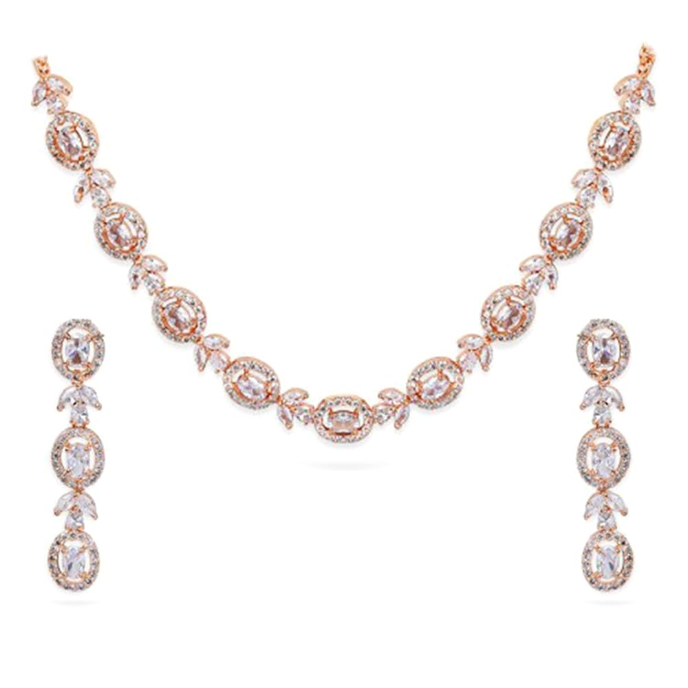 Rubans Gold-Plated White CZ-Studded Handcrafted Jewellery Set For Women