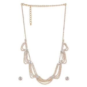 Rubans Gold/Rhodium-Plated Handcrafted Artificial Jewelry Set with Cubic Zircon Studded Layered and Matching Earrings For Women and Girls – Perfect for Weddings and Special...