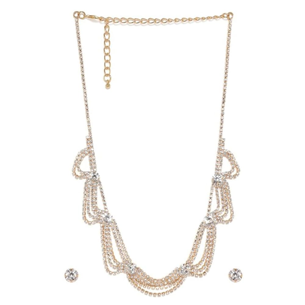 Rubans Gold/Rhodium-Plated Handcrafted Artificial Jewelry Set with Cubic Zircon Studded Layered and Matching Earrings For Women and Girls – Perfect for Weddings and Special...