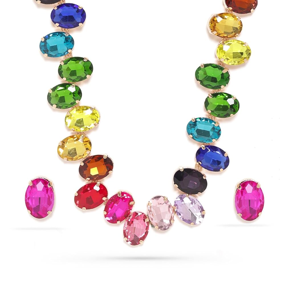 Rubans Gold/Rhodium-Plated Stone-Studded Jewellery Set For Women and Girls – Perfect for Weddings and Special Occasions