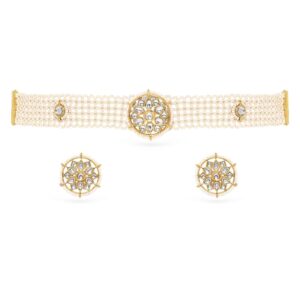 Rubans Handcrafted 22K Gold-Plated Artificial Kundan-Small/Big Stones Traditional Choker Necklace Set with Earrings for Women and Girls – Perfect for Weddings and Gifting.