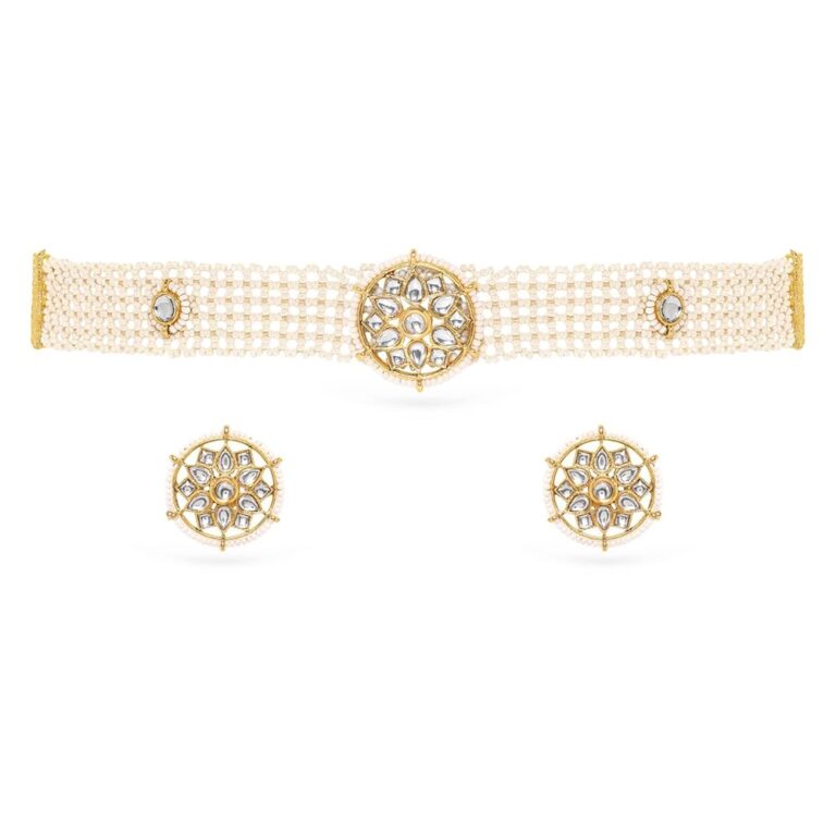 Rubans Handcrafted 22K Gold-Plated Artificial Kundan-Small/Big Stones Traditional Choker Necklace Set with Earrings for Women and Girls – Perfect for Weddings and Gifting.