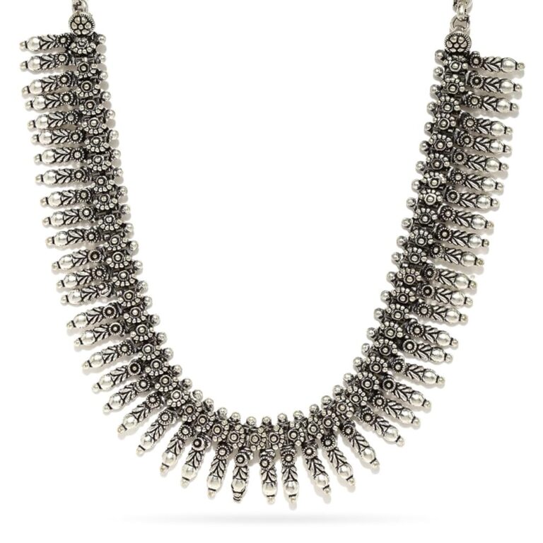 Rubans Oxidised Silver-Toned Textured Necklace For Women